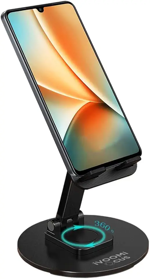 iVOOMi 360° Rotating Mobile Stand for Desk, Adjustable Foldable Phone Holder with Anti-Skid Design, Metal Mobile Stand for Smartphones, Tablets & iPad