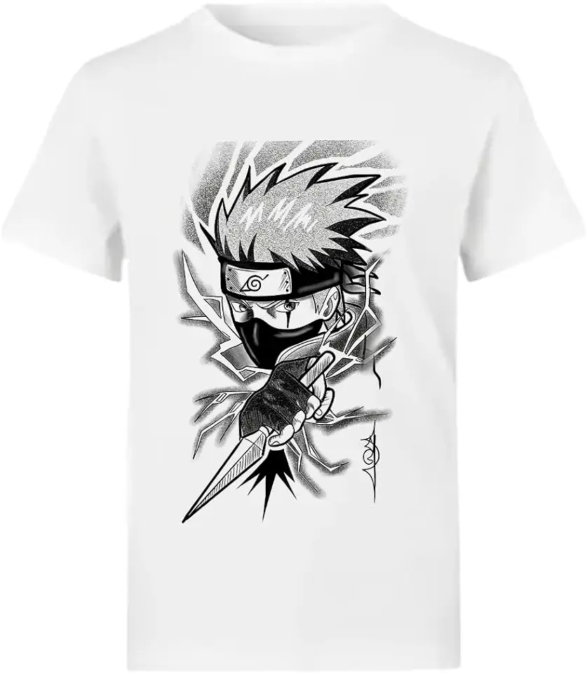 Anime Ninja Design White T-Shirt, Unisex Adult, Polyester