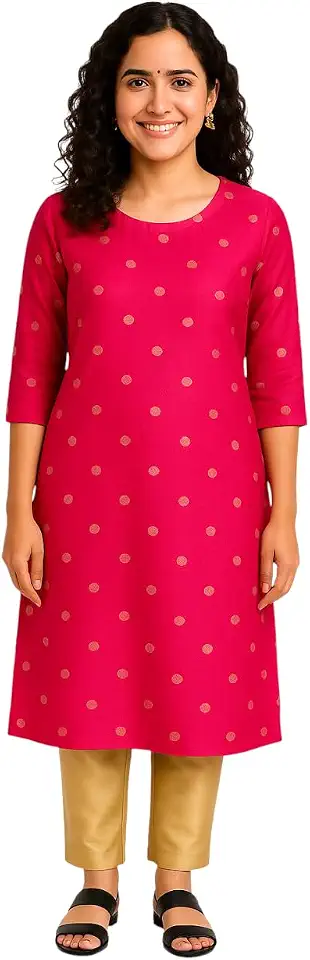 DREAMGIRL DRESSMAKERS Womens Kurti- Silk Cotton Kurta for Office | Ethnic Casual | Function Wear | Pongal | Anniversary | ...