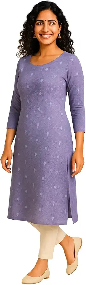 DREAMGIRL DRESSMAKERS Womens Kurti- Chanderi Cotton Straight Kurta for Office | Comfortable Ethnic Wear | Casual | Workwea...