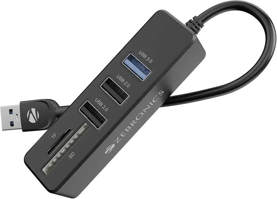ZEBRONICS 250HB Multiport HUB, 3 USB Ports, USB 3.0, SD Card Slot, mSD Card Slot, Transfer Speeds Upto 5 Gbps, Lightweight Design, Multi OS Compatible, Plug and Play