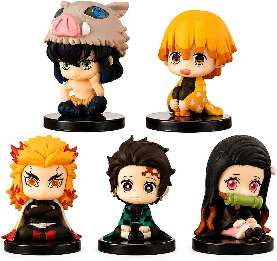 Anime Action Figure Set of 5 Mini Figurine Toys with Base 5cm