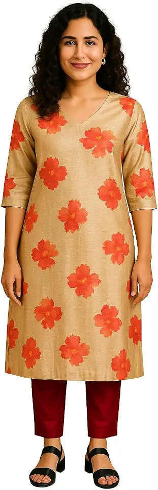 DREAMGIRL DRESSMAKERS Womens Kurti- Gold Silk Kurta for Office | Ethnic Wear | Festive | Casual | Workwear | Function Wear...