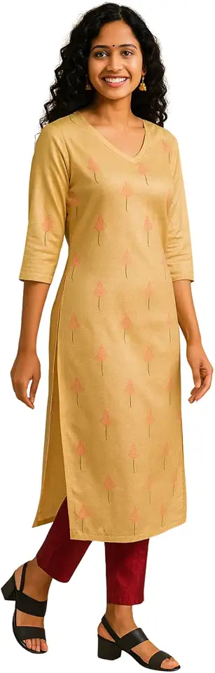 DREAMGIRL DRESSMAKERS Gold Silk Womens Kurti | Kurta for Office | Ethnic Wear | Festive | Casual | Workwear | Function Wea...