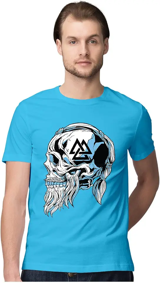 Heybroh Men's Regular Fit T-Shirt Viking Skull & Beard 100% Cotton T-Shirt