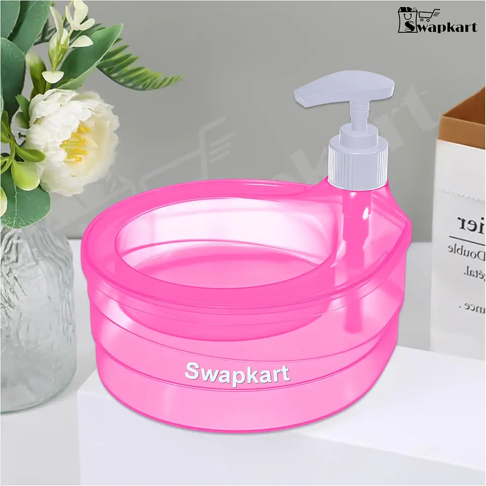 SWAPKART Plastic Double Layer Soap Dispenser for Bathroom Accessories Dishwasher Liquid Holder Dispenser Pump with Sponge Holder Kitchen Sink Accessories Items for Home kitcehn ad Gardening