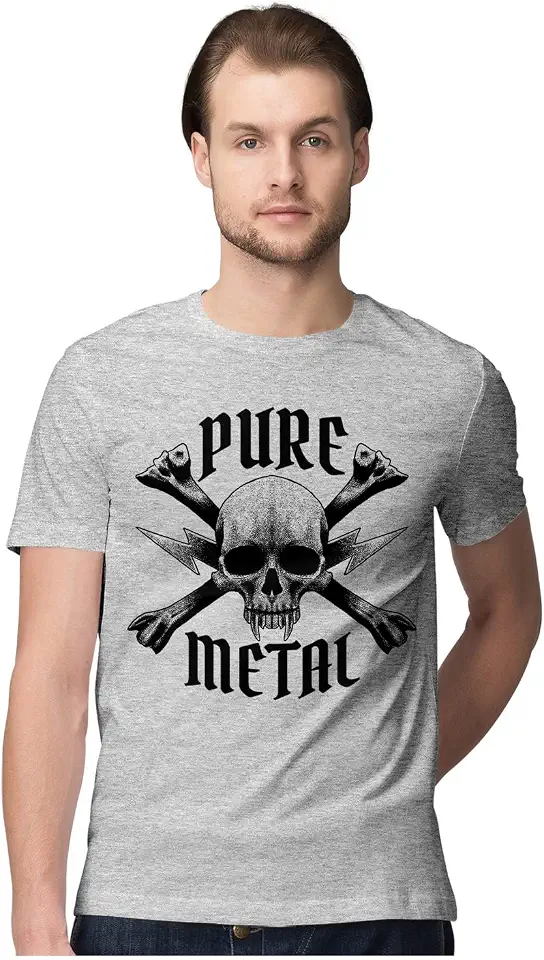 Heybroh Men's Regular Fit T-Shirt Heavy Metal Skull 100% Cotton T-Shirt