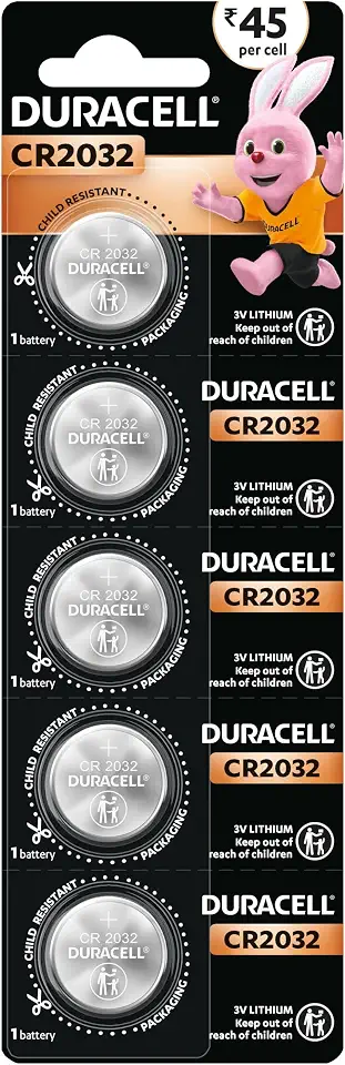 Duracell CR2032 Lithium Coin Battery, Pack of 5, Specialty Devices, Child Resistant Packaging, Electronic car Keys, Scale