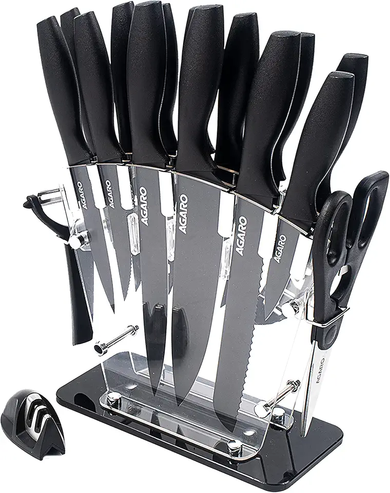 AGARO Grand 17Pcs Kitchen Knife Set, High Carbon Stainless Steel, Professional Chef Knife Set for Kitchen, (13 Knives + Ac...