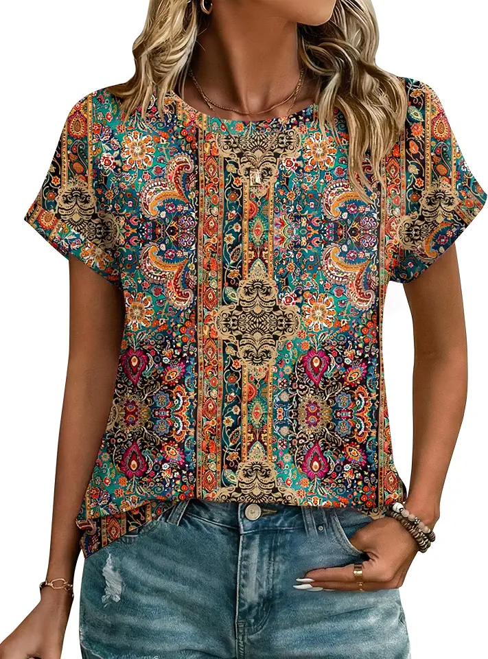 Zeagoo Womens Tops Short Sleeve Cute Summer Blouses Crew Neck Dressy Casual T Shirts Work Clothes S-2XL