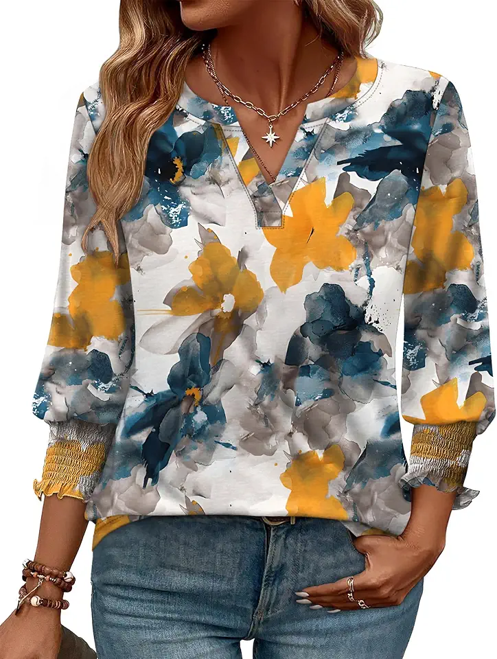 WIHOLL 3/4 Length Sleeve Womens Tops Summer Shirts Spring Vacation Outfits Dressy Casual Trendy Fall S-3XL