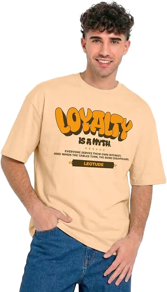 LEOTUDE Men’s Oversized Graphic T-Shirt “Loyalty is a Myth” – Casual Half Sleeve Round Neck Streetwear Tee, Soft T-Shirt f...